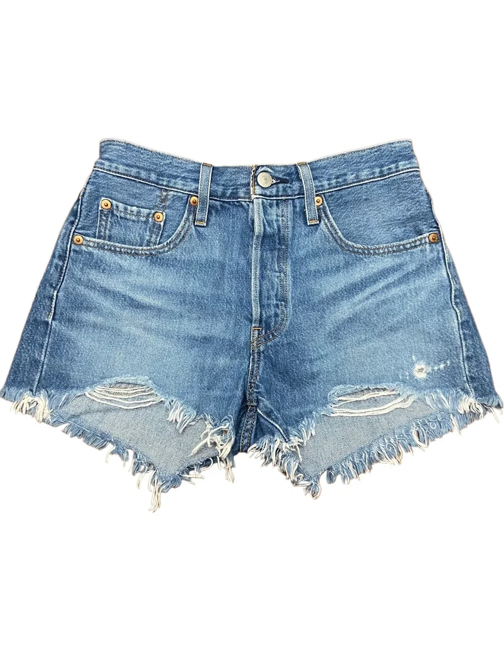 Levi's 501 High Rise Cut Off Shorts Women's Size 25 Medium Wash Frayed Hem